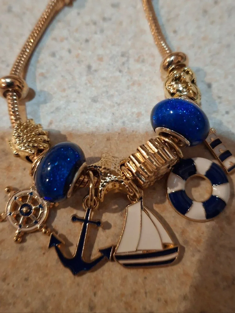 Gold Plated Sailing Water Sailboat Themed Charm Bracelet